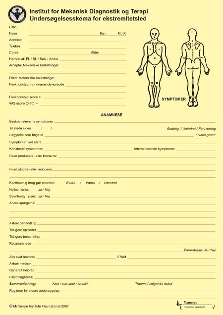 Undersøgelsesskema for ekstremitetsled