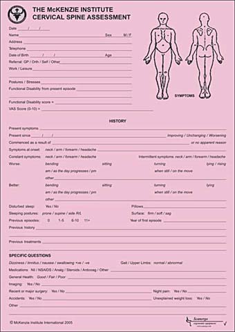The Cervical Spine Statusblad på engelska