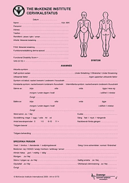 Cervikal Columna Statusblad på svenska