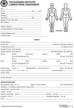 The Lumbar Spine Statusblad på engelska
